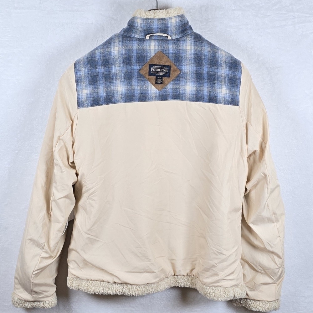Pendleton Sherpa Jacket Deep Pile Fleece Full Zip Pocket Plaid Detail Women M - Picture 6 of 12